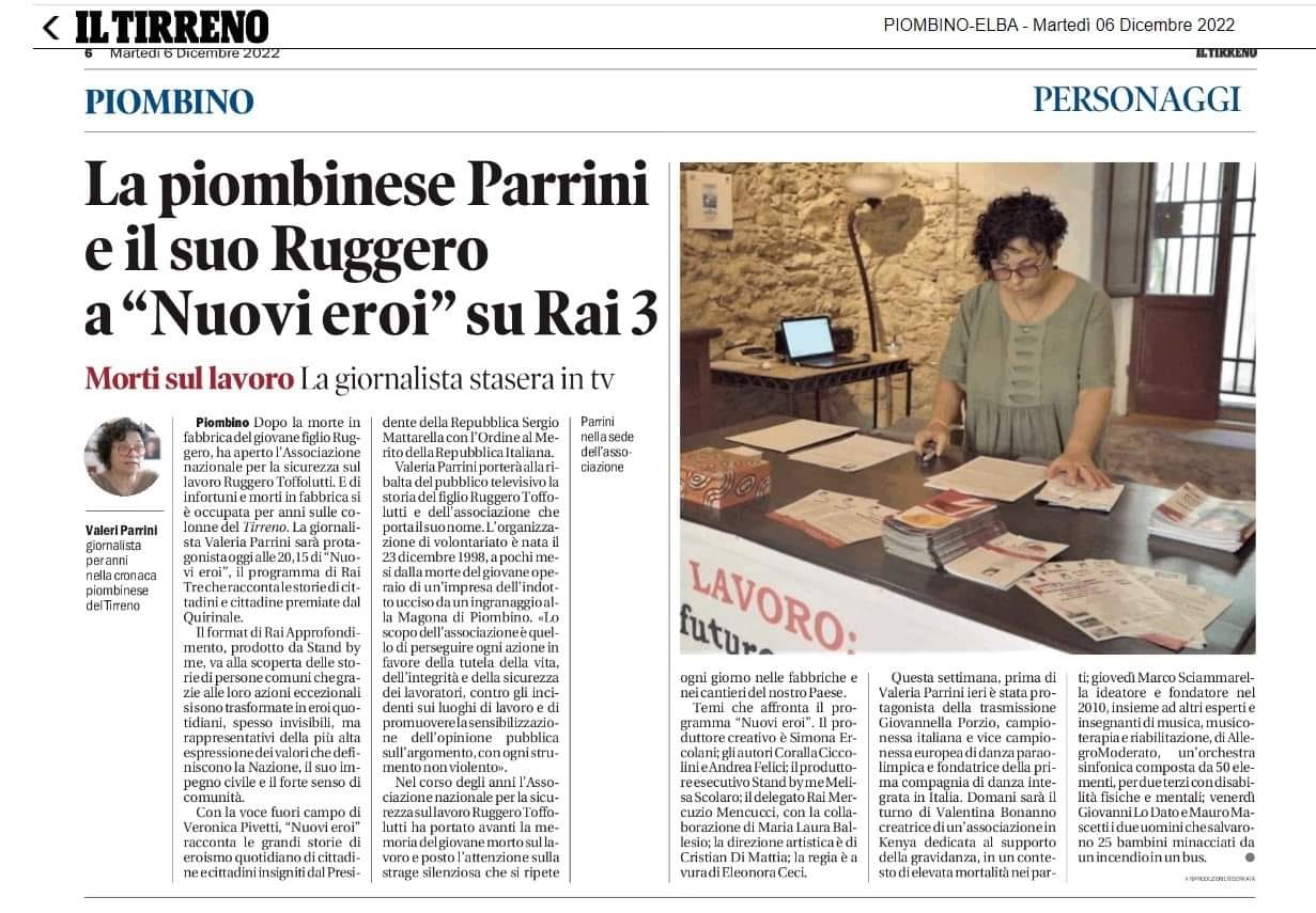 #Nuovi Eroi, la trasmissione di Rai 3, dedica la puntata del 6 Dicembre a Valeria Parrini