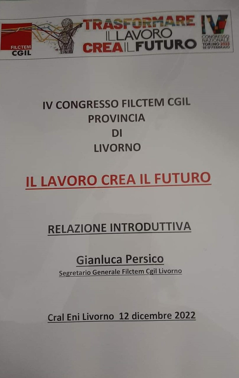 Invito da parte della FILCTEM-CGIL Livorno al loro IV° Congresso Provinciale