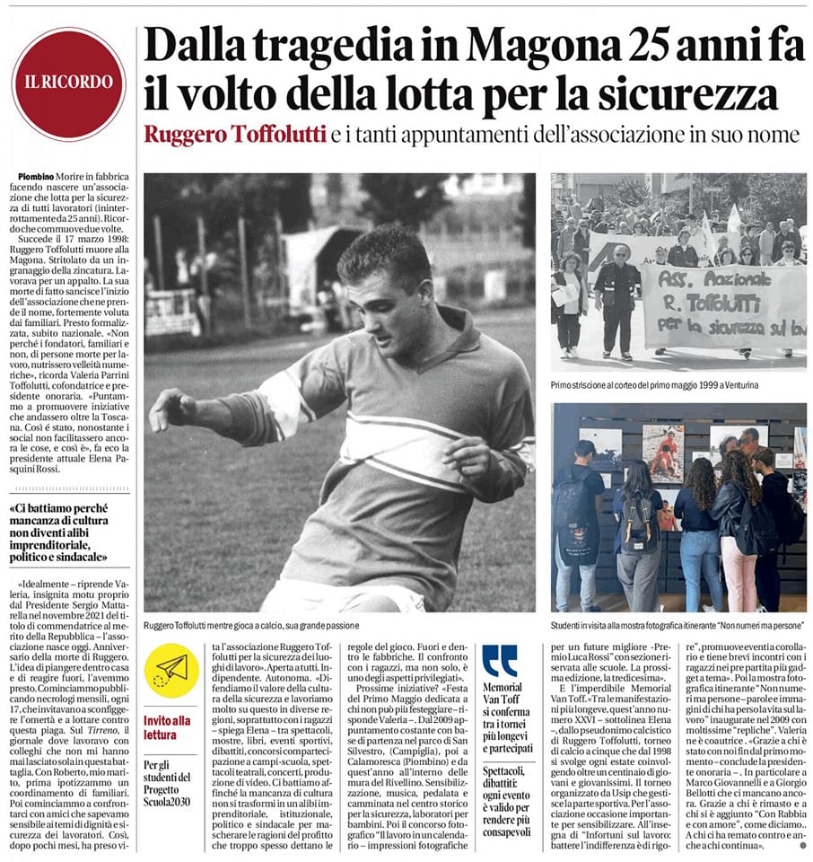25 anni di Associazione Ruggero Toffolutti – il ricordo nelle pagine de Il Tirreno