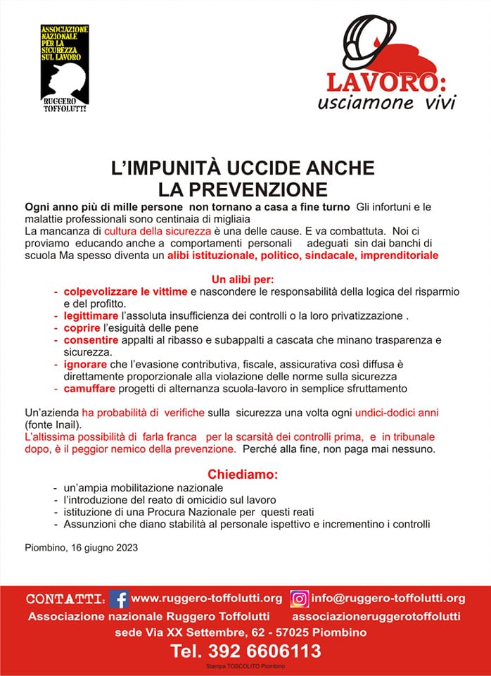 L’IMPUNITA’ UCCIDE ANCHE LA PREVENZIONE